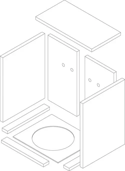 Separates Set von Schamottsteinen mit vier Wänden und einer Basisplatte sowie einer runden Aussparung, dargestellt in einem technischen Zeichnungsstil. Förderlich für Bosch-Anwendungen.